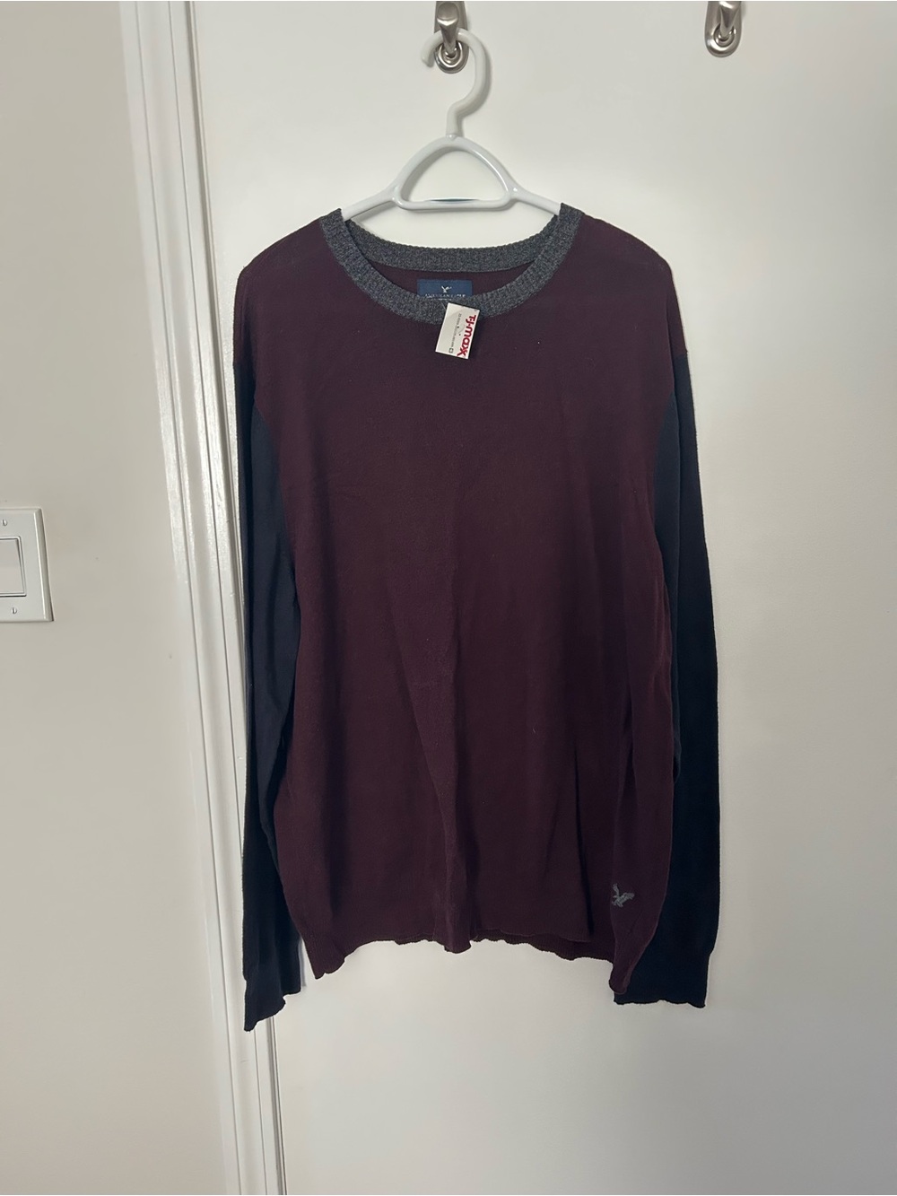 American Eagle Outfitters Two-Tone Crewneck Sweater - Burgundy and Black